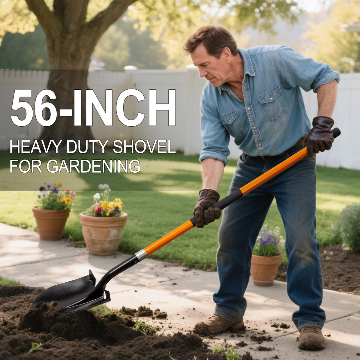 Dikuyeel Shovel for Digging Heavy Duty Metal Shovel with Fiberglass Handle, 56 Inches