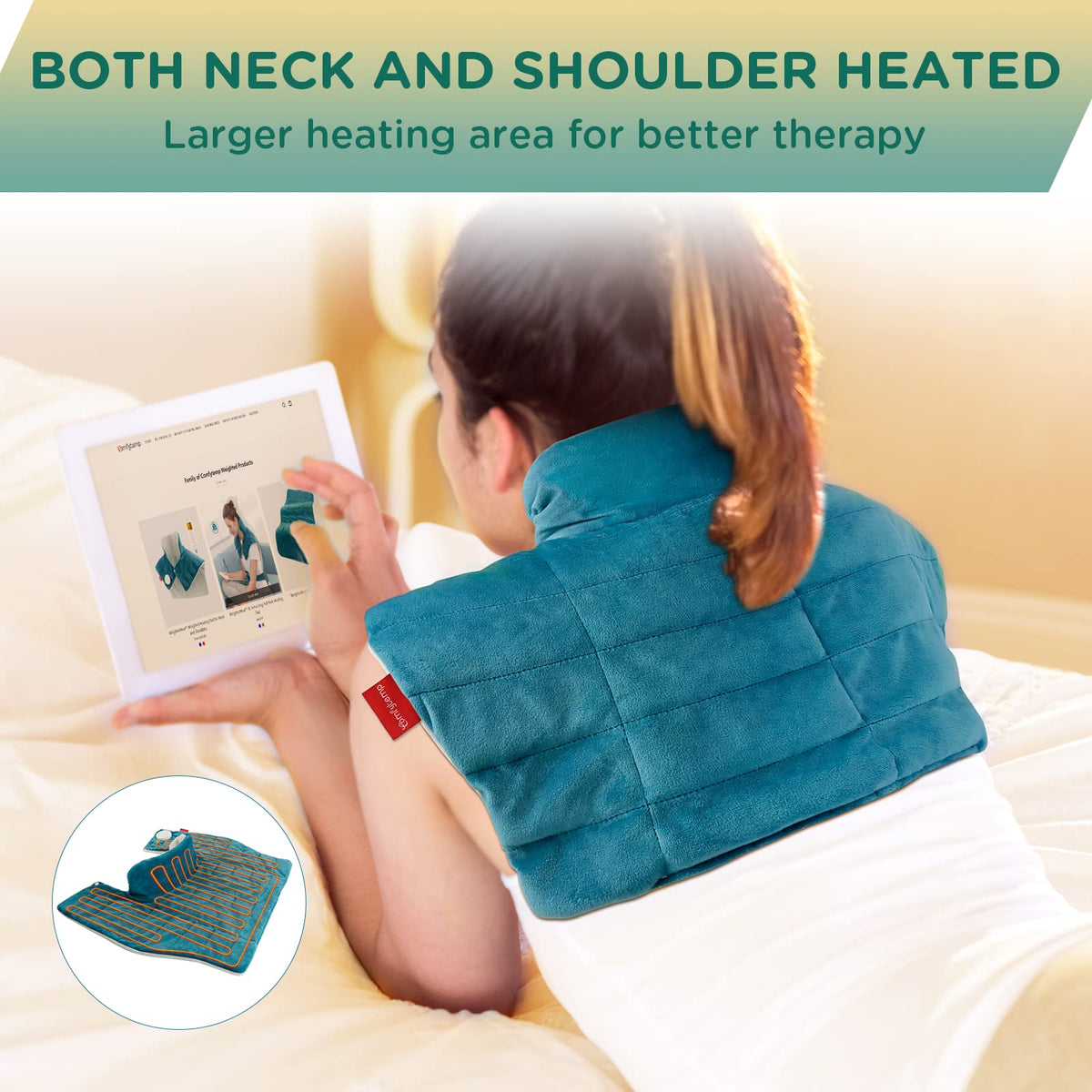 Comfytemp Heating Pad for Neck and Shoulders and Back, FSA HSA Eligible 2.6lb Weighted Electric Heat Pad for Pain Relief, Large Heated Wrap, 9 Heat Settings, 11 Auto-Off, Gifts for Women Men Mom Dad
