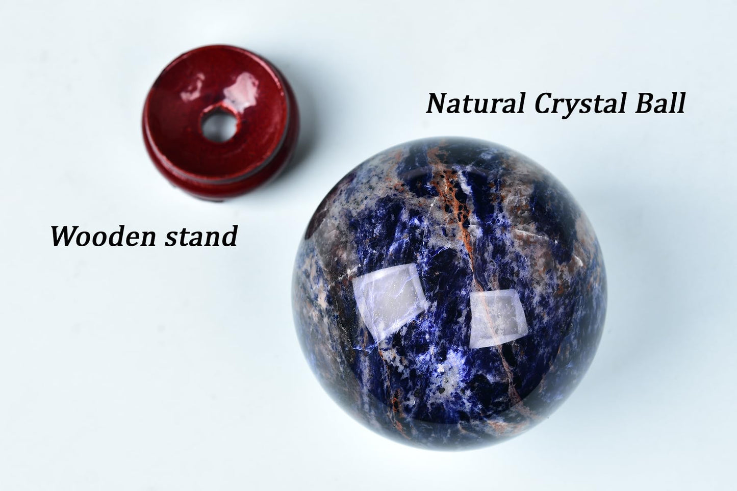 AMOYSTONE Blue Sodalite Decorative Ball 2.8-3.2" with Wood Stand – Large Healing Sphere for Reiki, Feng Shui