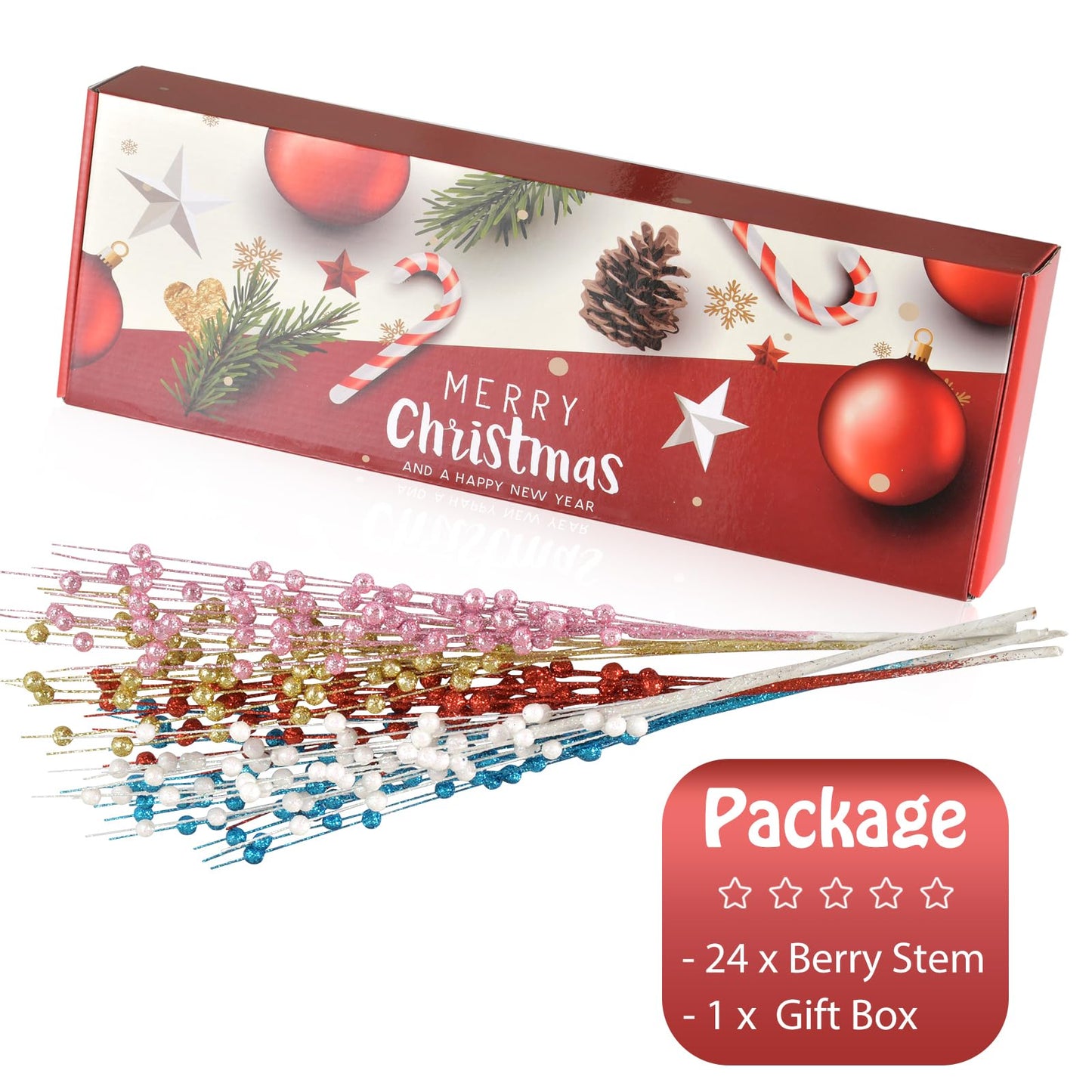 Losris Christmas Artificial Glitter Berry Stem Decorations Decorative Bead Sticks Xmas Picks Glittery Twigs Branches for Christmas Tree Wreath Gift Vase Home Decor Party Ornaments Black 24 PCS