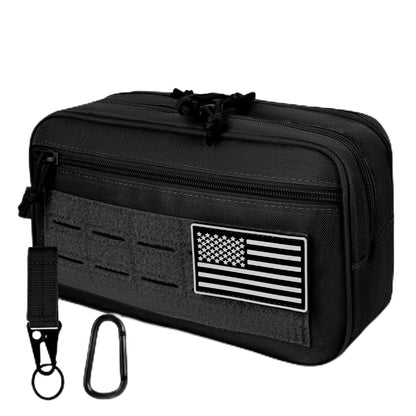 KOZEVARNY Tactical Toiletry Bag For Men,Molle Utility Pouches with US Flag Patch and Keychain,EDC Tool Pouch Bag, Mens Shaving Kit Travel shower Bags (Black)