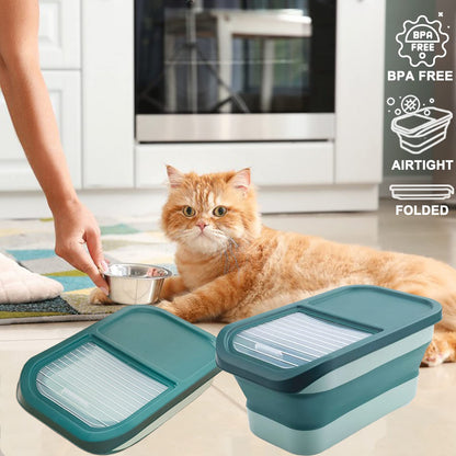 Wuciray Dog Cat Food Storage Container for dry food 5KG-10KG Airtight Folding Dog Food Bin Pet Food Storage Container with Lid Measuring Cup Scoop food storage for dogs with Wheels