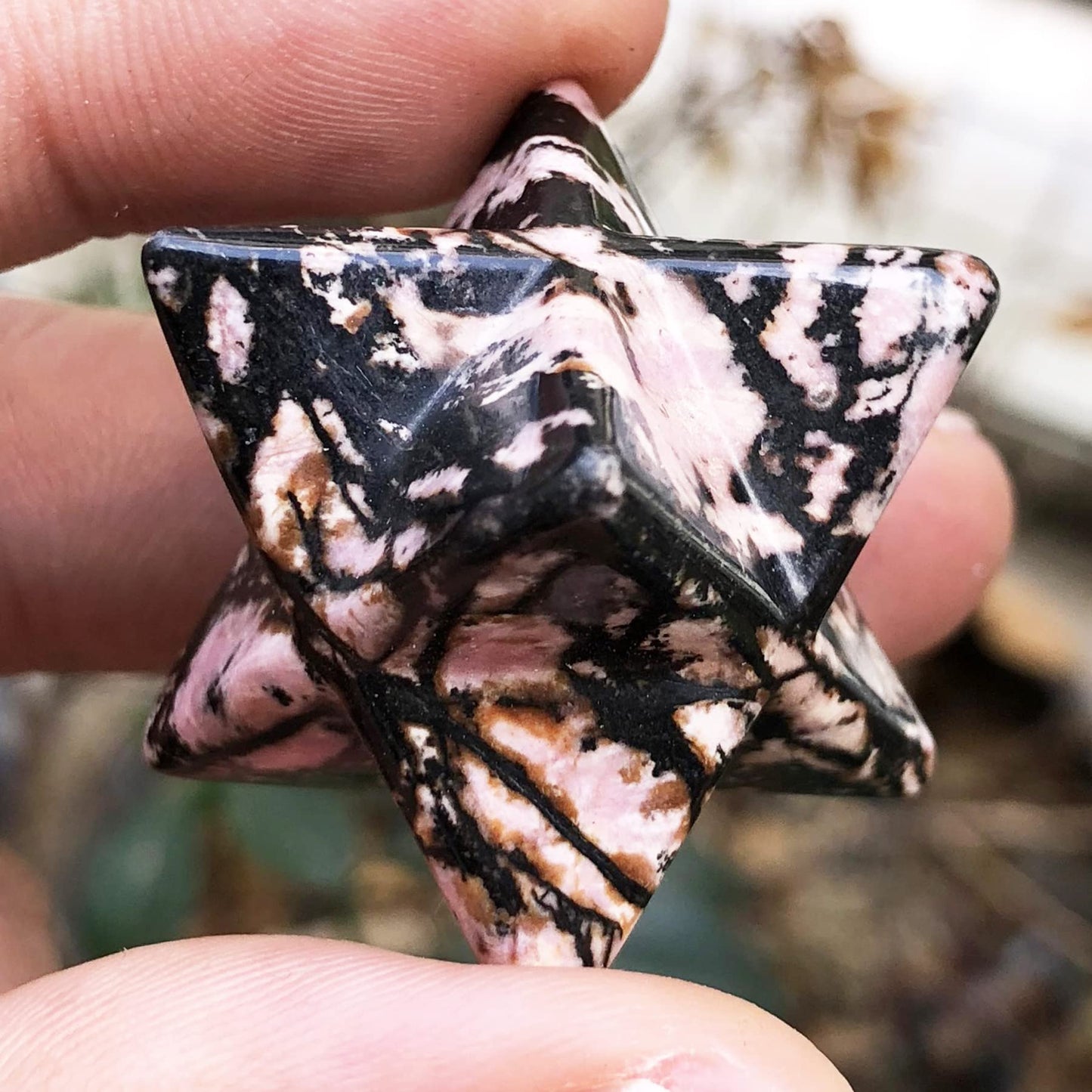 Fekuar Rhodonite Crystal Merkaba Star for Healing Reiki Spiritual Divine Therapy Energy, Pocket Stone Eight-Pointed Stars 1"(25mm)