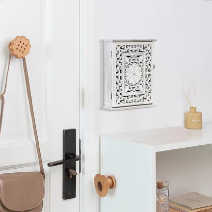 AHUONEL Wooden Key Holder for Wall, Key Box Key Cabinet, Key Hooks Wall Mounted Key Hangers Rustic Decorative Key Rack with 6 Key Hooks for Home Office Entryway Hallway Bedroom Living Room