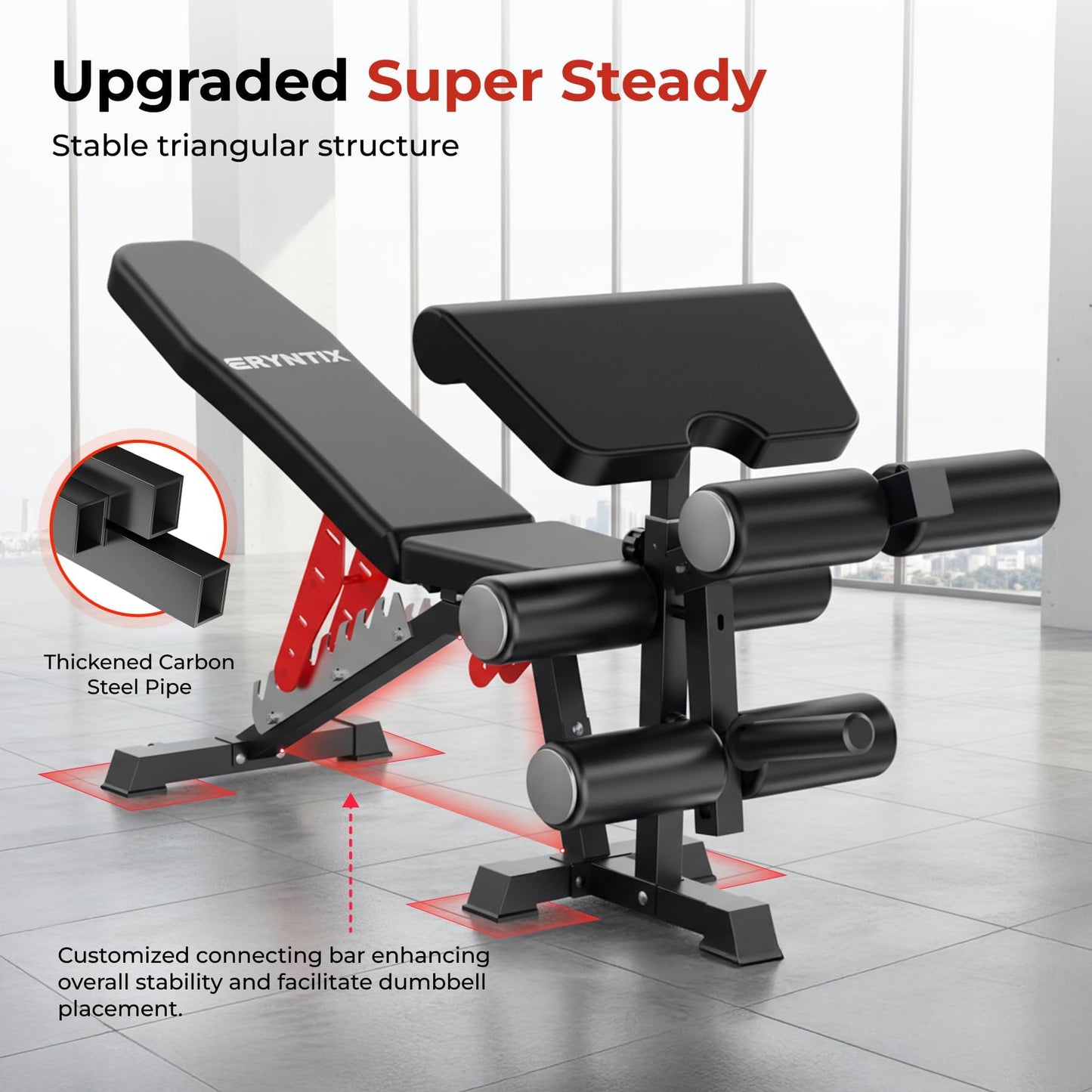 Eryntix Adjustable Leg Extension and Curl Machine, Foldable Pro Heavy-Duty Weight Bench, 1600LBS Workout Bench, 21-Position Multifunctional Weight Benchs, Iscc Plus Certified for Home Gym