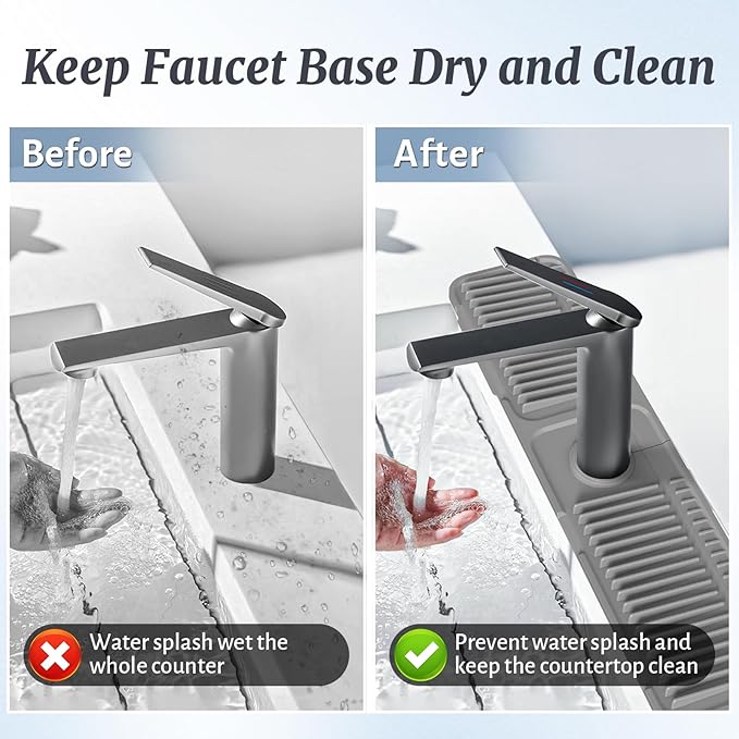 PoYang 24 inch Faucet Mat for Kitchen Sink Splash Guard, 7° Slope Silicone Sink