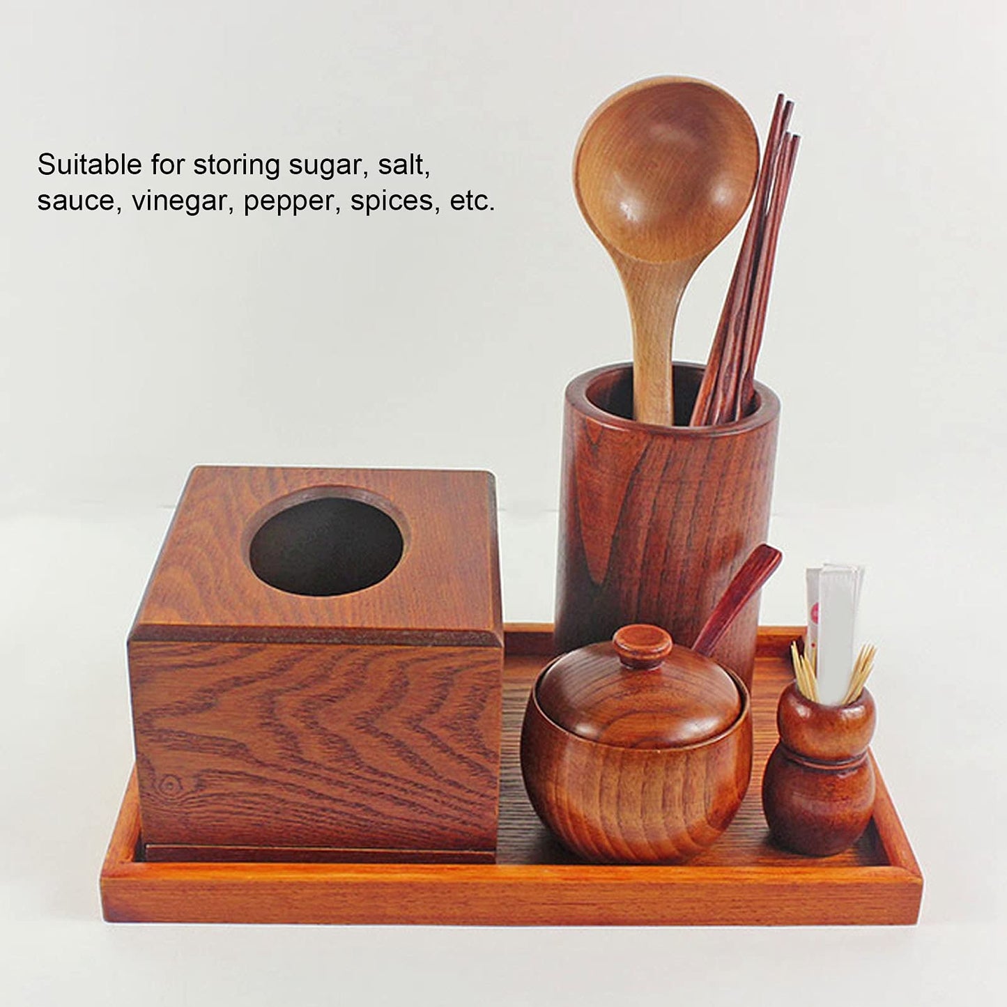 Agatige Wooden Salt Box with Lid Spoon, Vintage Salt Container Shaker Seasoning Container Cooking Utensil Sugar Holder for Kitchen, Serving, Condiment, 3.3x3.5in
