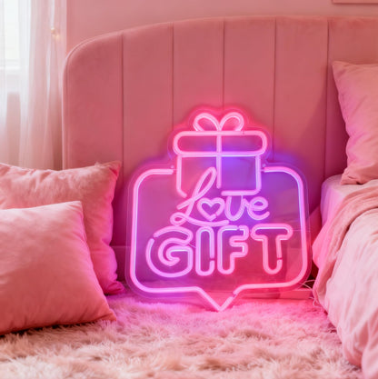 Love Gift Pink LED Neon Sign, Present Box Shape Neon Decor, USB Powered Decorative Neon Light for Gift Shop Signage Retail Store Display Party Event Bedroom Wall Table Accent 16.1 x 13.2 In