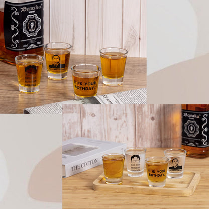 PuGez The Office Shot Glass Gift Set of 4, TV Show Merchandise, Keepsake for Fans Lovers, Birthday Presents for Men/Women,1.5 oz