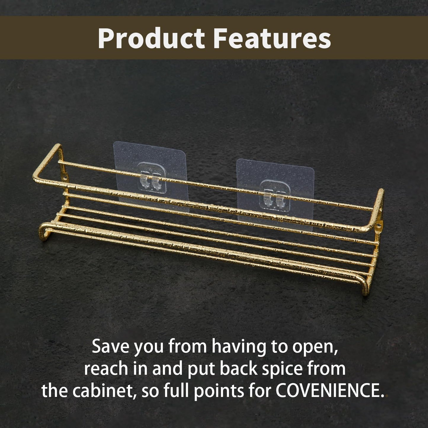 blueden 2 Pack Self Adhesive Wall Mounted Fridge Refrigerator Spice Racks,Metal Kitchen Seasoning Jar Organizer for Space Saver,Hanging Spice Organizer Shelf for Kitchen Cabinet,Wall,Pantry Door.Gold