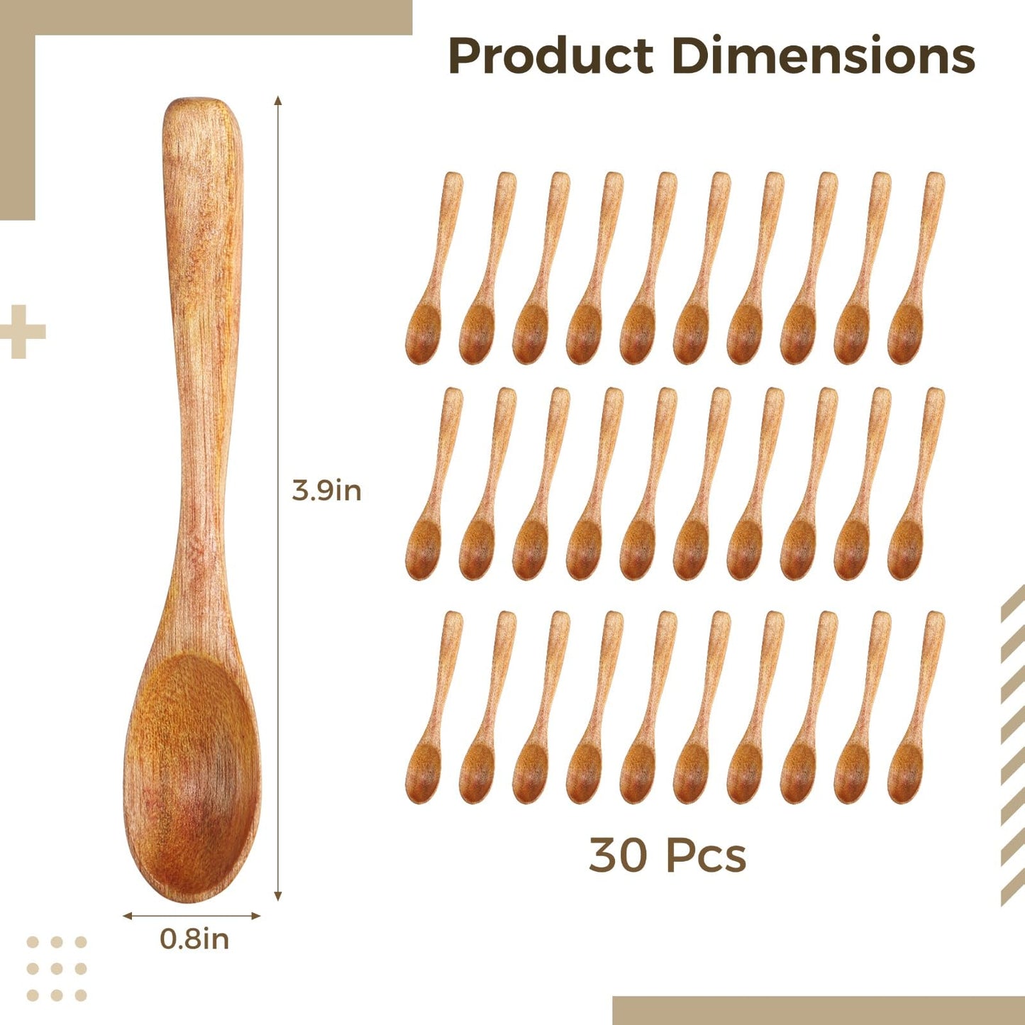 30 Pcs Small Wooden Spoons - 3.9" Tiny Small Mini Wood Spice Spoons for Cooking, Spice Serving Spoons for Salt, Honey, Sugar, Pepper, Tiny Teaspoons for Kitchen