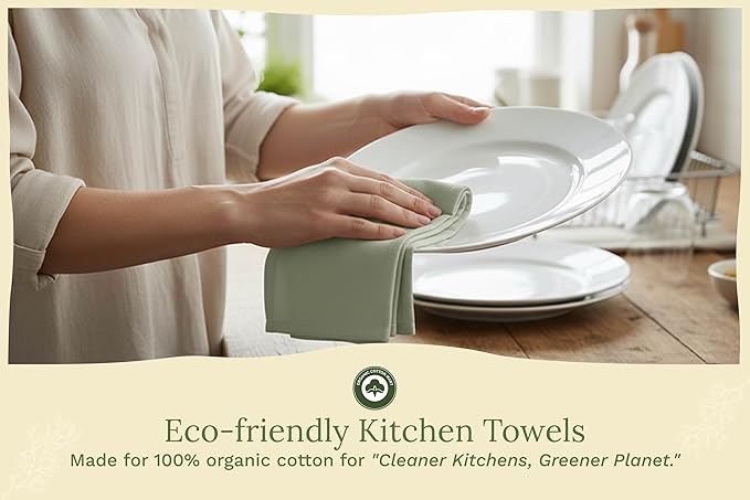 Organic Cotton Sage Flour Sack Kitchen Towels