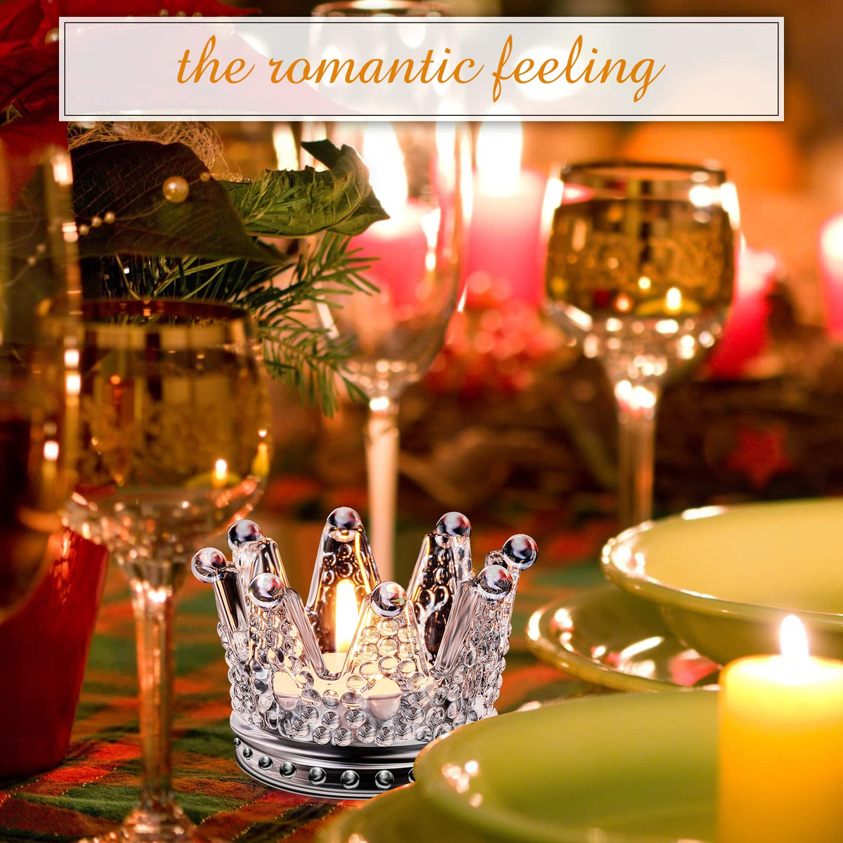 EBOOT 48 Pcs Crown Tealight Candle Holders Glass Clear Votive Holders Tealight Crystal Votive Candle Stand for Wedding Valentines Day Table Centerpieces Home Decor(Clear)