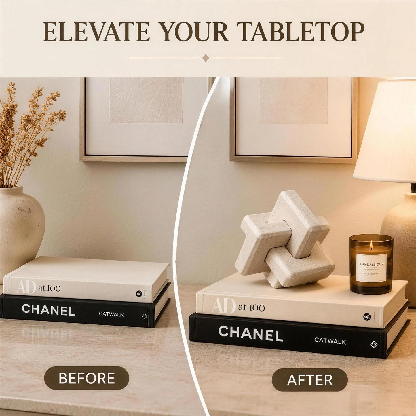 HLiikuikin 3-Link Knot Travertine Decor, Modern Resin Decorative Knot, Coffee Table & Entry Table Decoration, Boho Aesthetic Shelf Accent for Home