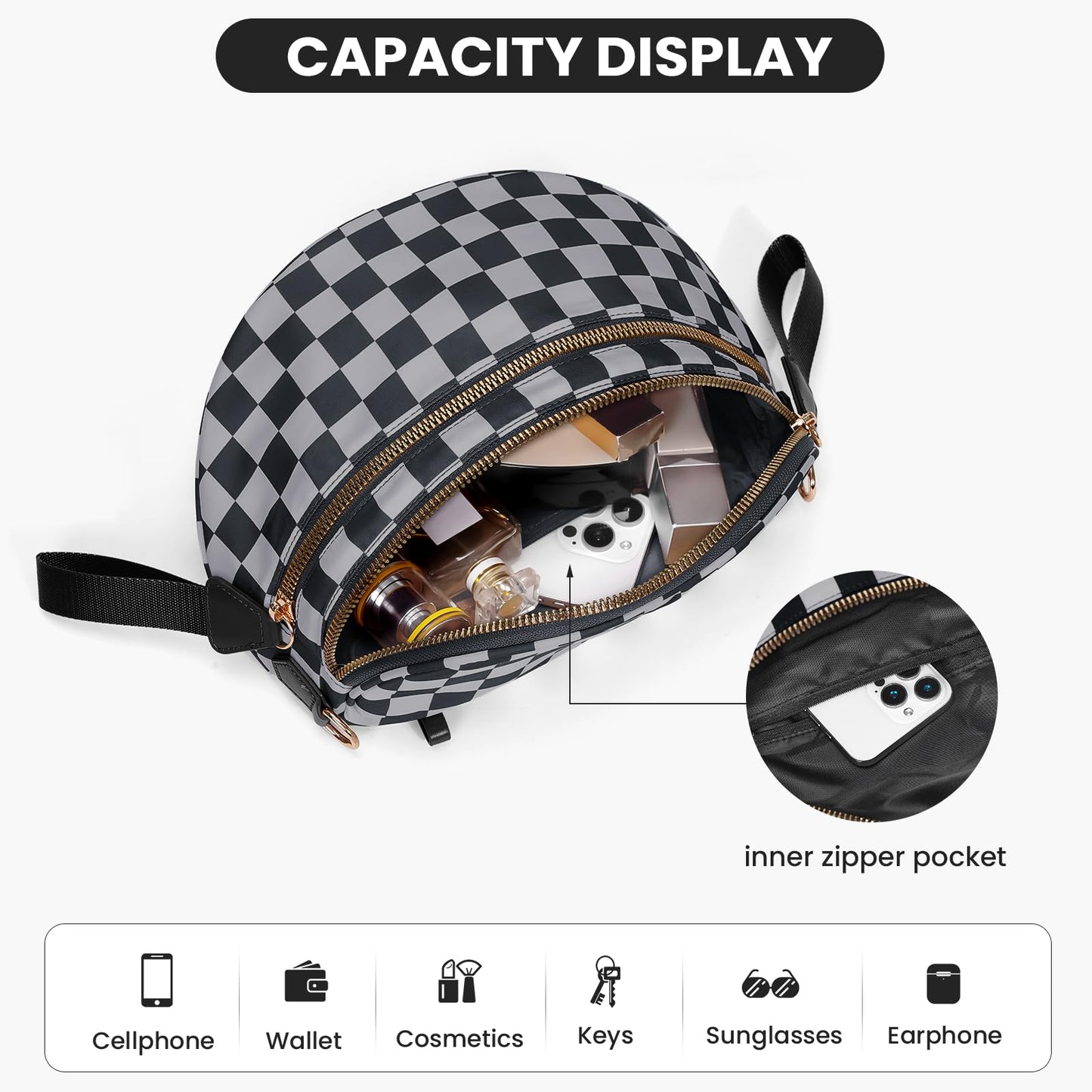 Checkered Crossbody Bum Bags for Women Nylon Checkered Purse Checkerboard Fanny Pack