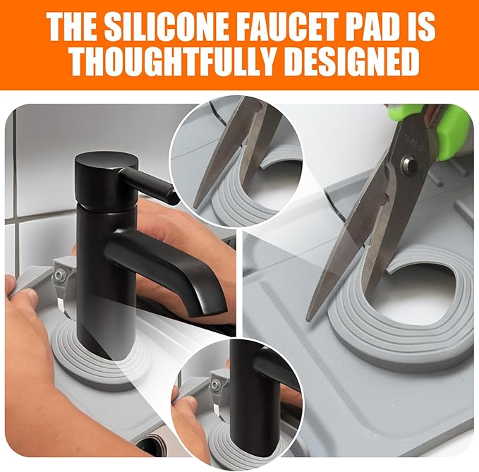 17.7" Gray Button Style Faucet Drip Catcher – Silicone Faucet Mat