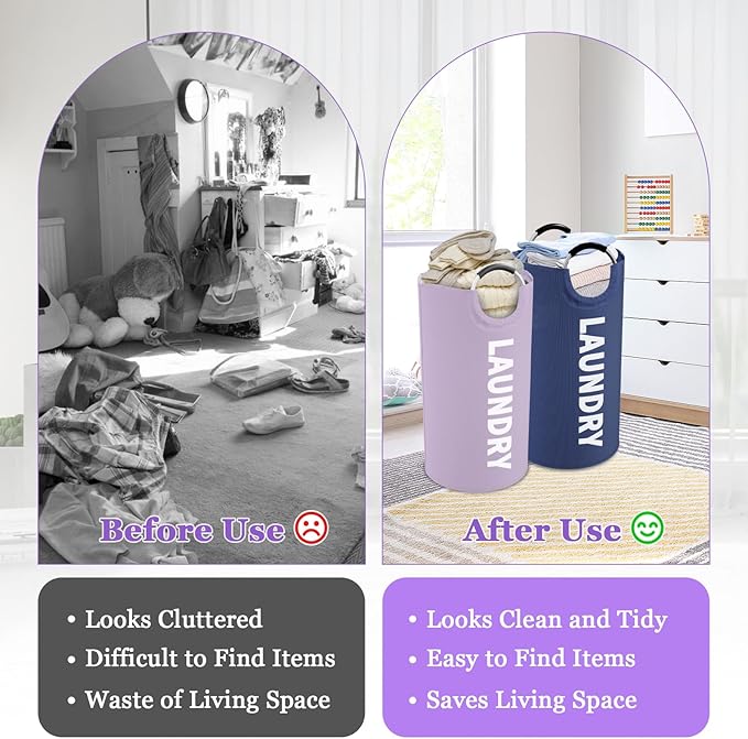 Set of 2 Large Laundry Baskets for Adult, 95L Collapsible Laundry Baskets