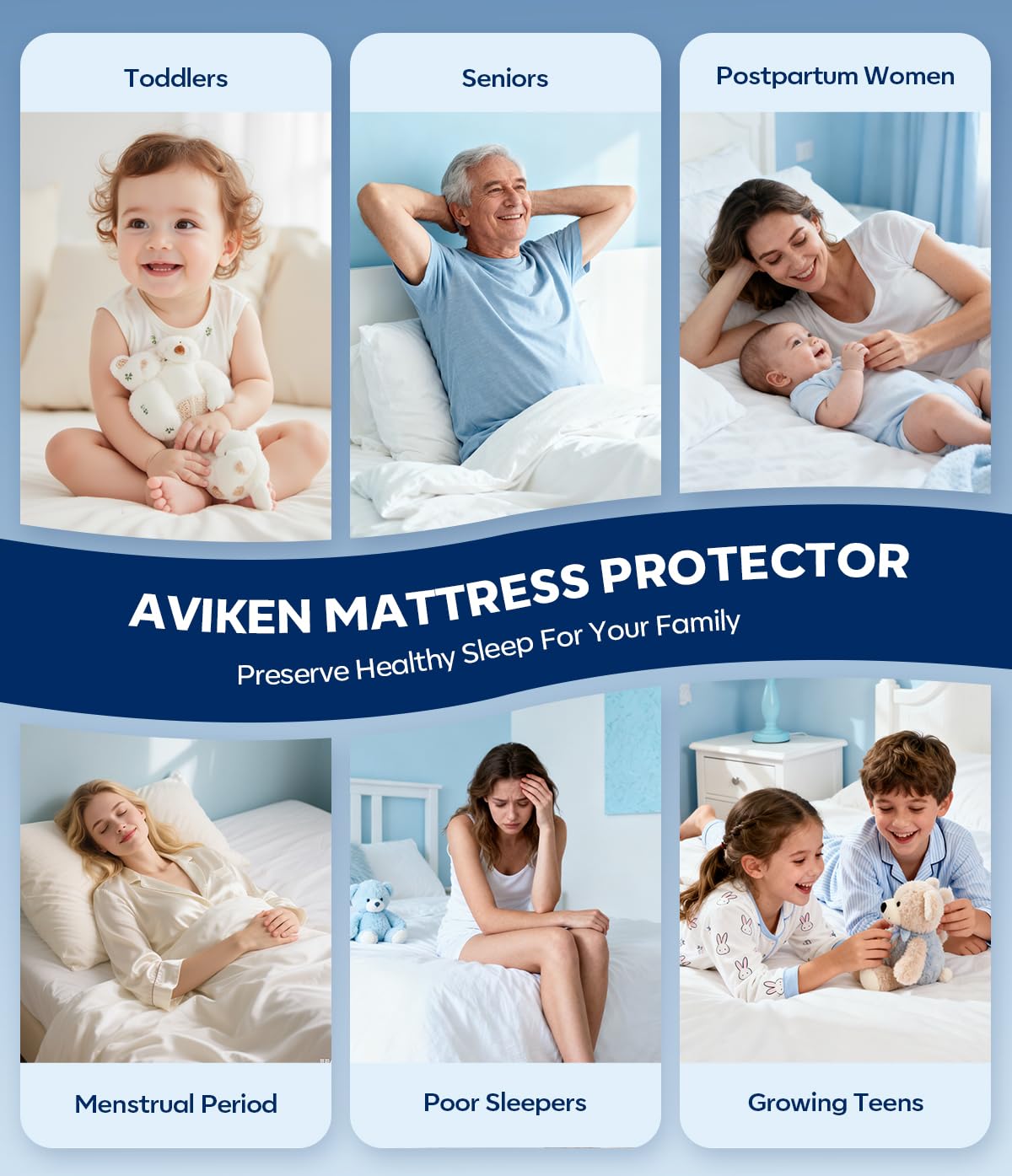 AVIKEN Waterproof Mattress Protector California King Size, Soft Breathable Mattress Pad with Deep Pocket 8"-21", Noiseless 3D Air Fabric Cooling Mattress Cover for Bed, Machine Washable, White