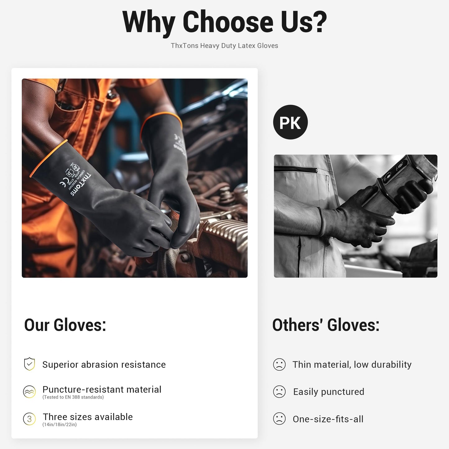 ThxToms Chemical Resistant Gloves,Reusable Heavy-Duty Rubber Gloves, Resist Strong Acid, Alkali and Oil, 22", 1 Pair