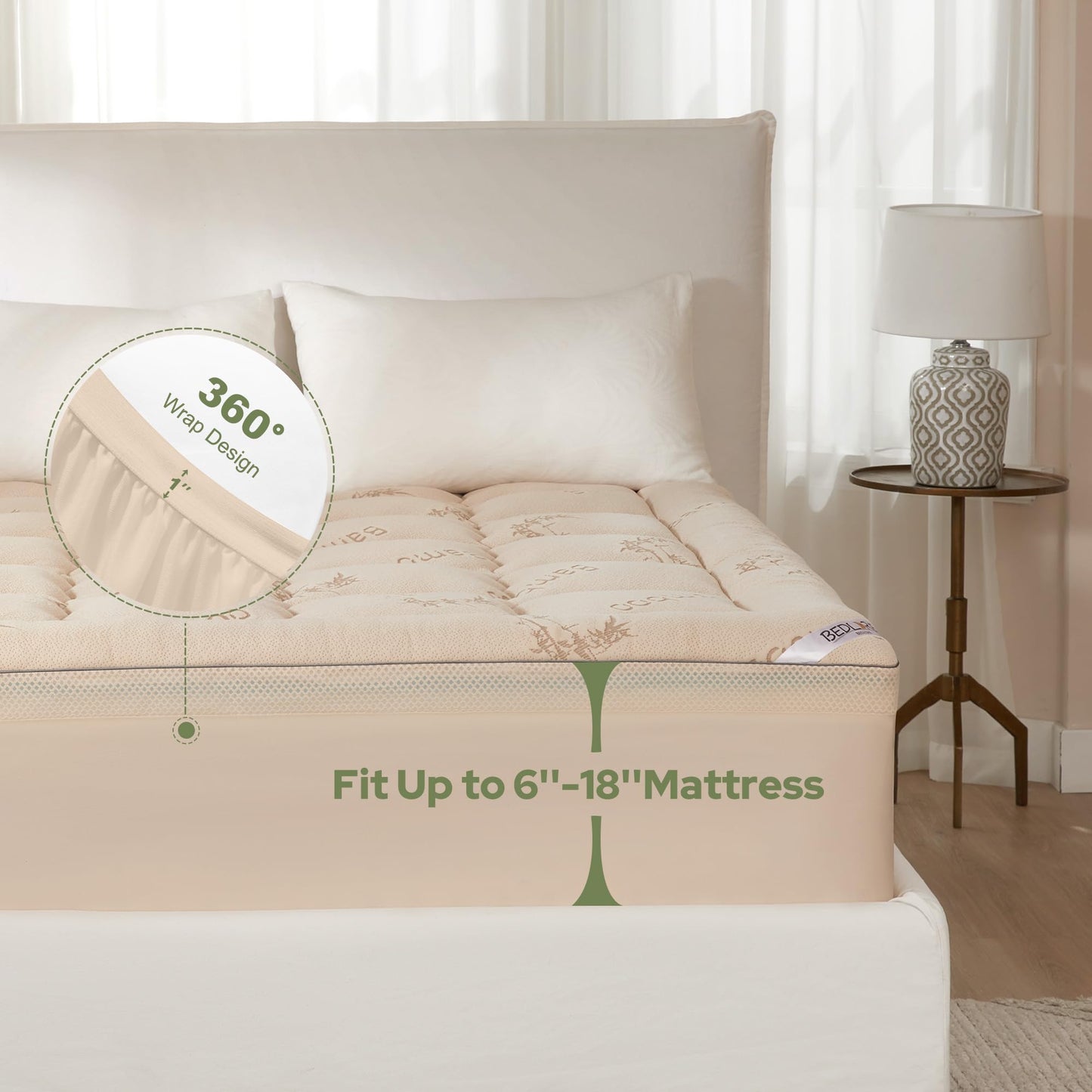 BEDLORE 4 Inch Memory Foam Mattress Topper King,2-in-1 Dual Layer Design (2" Gel Memory Foam + 2" Plush Pillow Top Cover) Mattress Topper Medium-Firm,Pressure Relief & Back Pain Support(Beige)