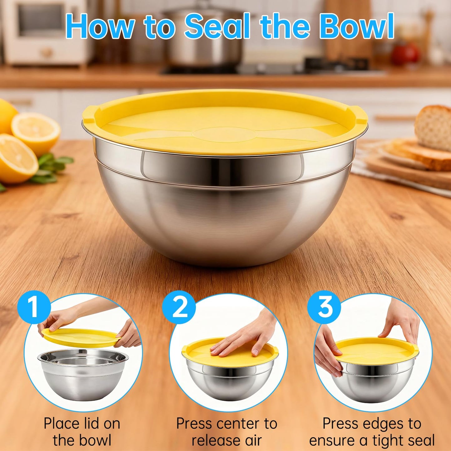Fevbcnrj Salad Chopper Bowl and Cutter with Lid, Stainless Steel Chopping Bowl, Mezzaluna Mincing Knife with Protective Cover, Snap-Tight Storage Lid, for Super-Fast Salad Prep
