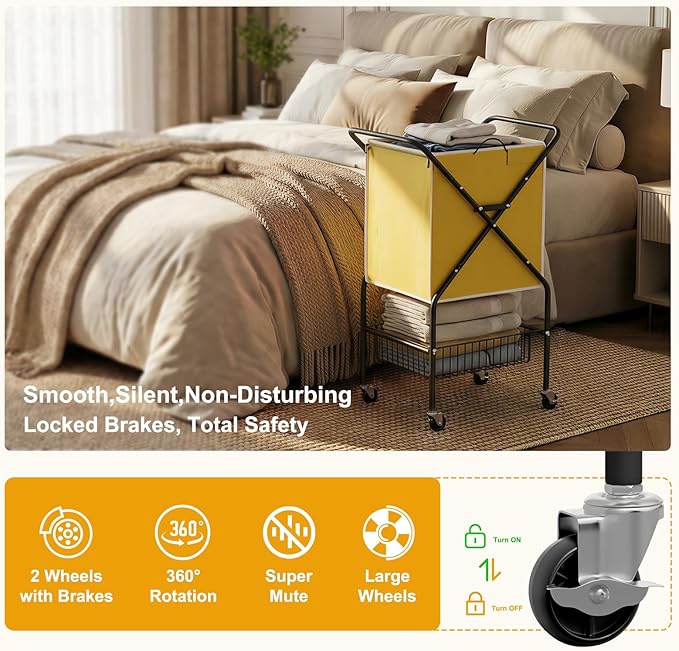 Convenient Laundry Basket with Wheels, Heavy Duty Dirty Clothes Laundry Hamper