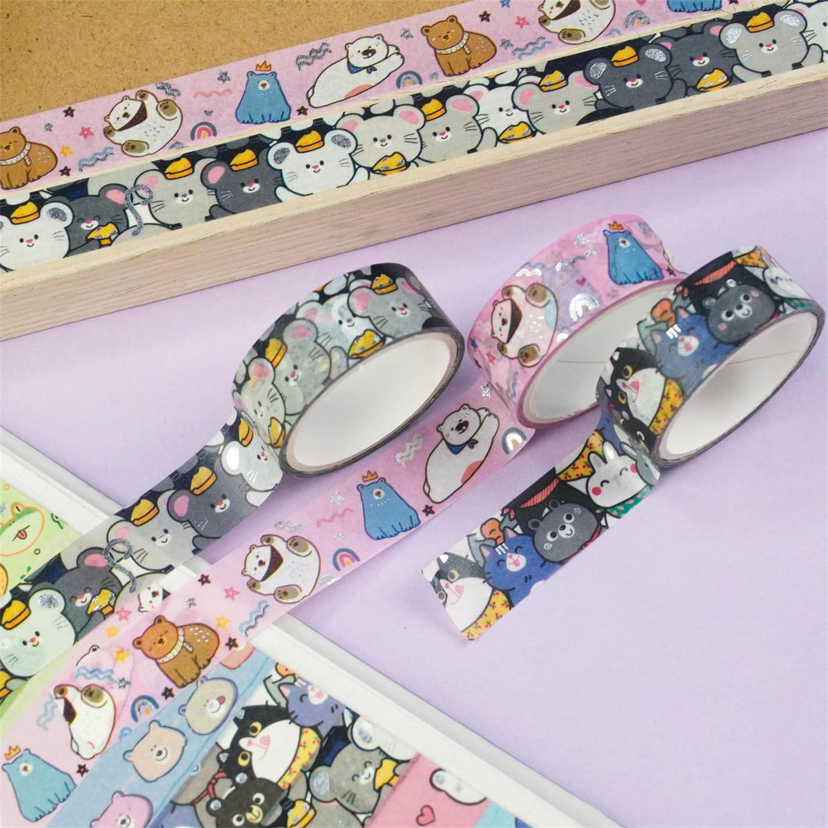 Baijixin 20 Rolls Cute Animals Washi Tape Set, Gold Silver Foil Cartoon Pets Decorative Tape for Bullet Journal, Planner, DIY Arts Crafts, Scrapbooking, Holiday Decoration