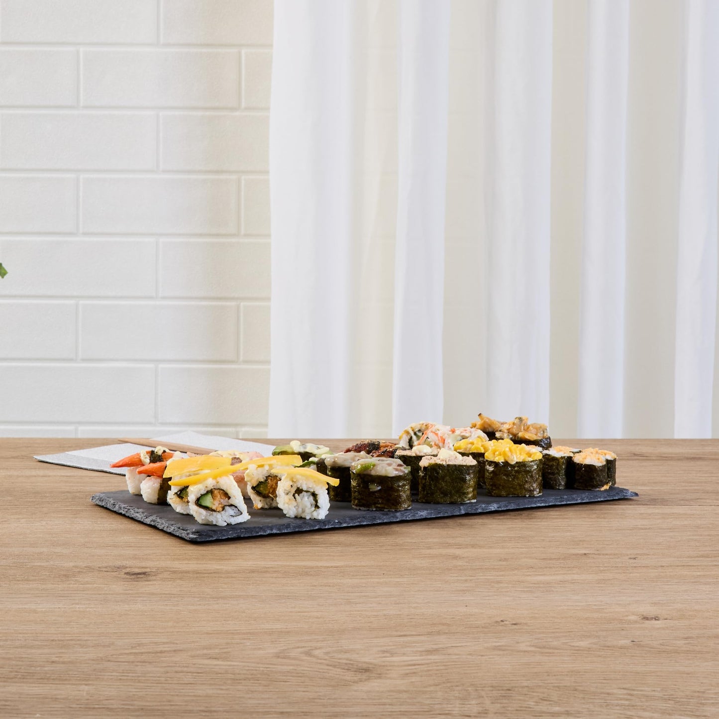 Restaurantware Rectangle Slate Platter 1 Count 15.7 x 7.8 Inch Scratch-Resistant Slate Cheese Board Modern Serving Tray Black Rustic Design for Charcuterie and Appetizers