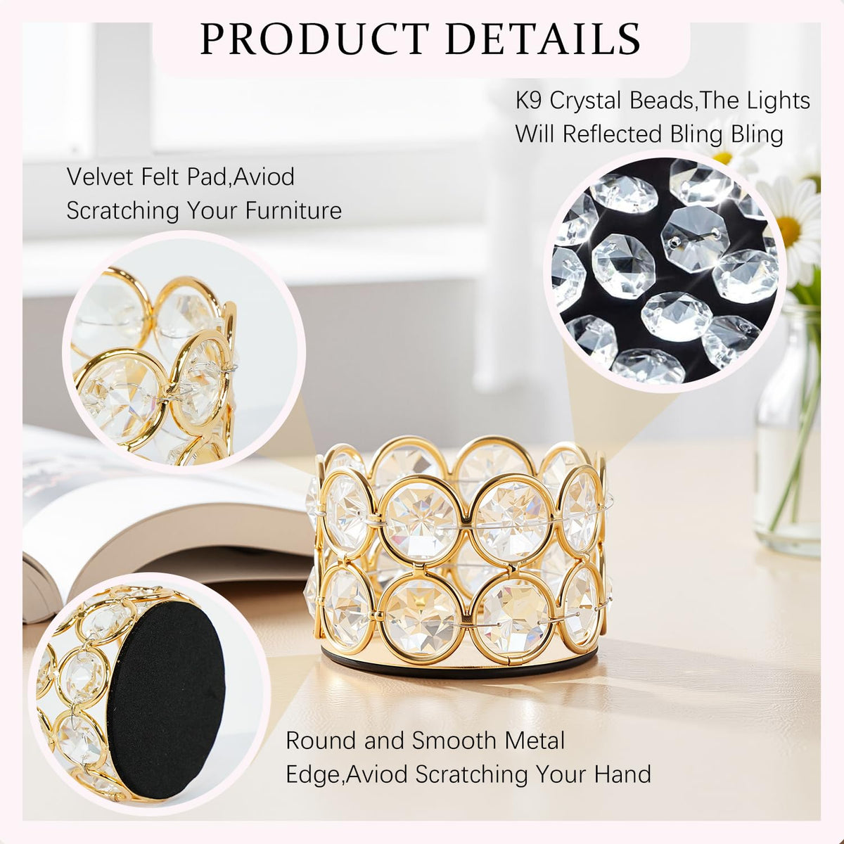VINCIGANT Pack of 12 Gold Crystal Tea Light Candle Holders for Wedding Home Table Centerpiece Decoration, Valentine's Day Gifts (Candle Excluded)