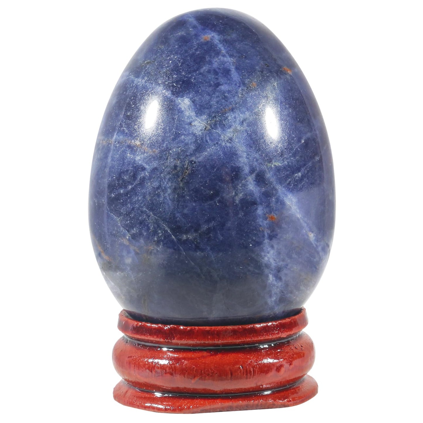 Casaper 2" Natural Sodalite Egg with Wood Stand for Home Decoration, Polished Crystal Pocket Palm Sphere Fengshui Figurines Healing Reiki