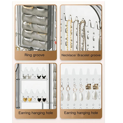 WEIKIMFF Wall Mounted Jewelry Organizer -No Punching Foldable 4-Compartment Earring Holder for Necklaces, Rings, Bracelets | Jewelry Holder Wall for Women & Girls (Gray)