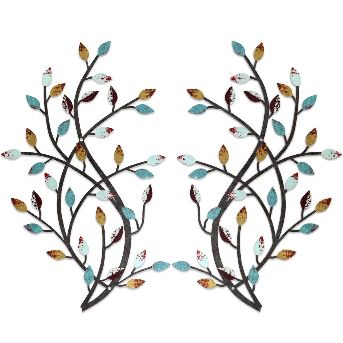 Meltset Metal Tree Leaf Wall Decor, Vine Olive Leaf Branch Wall Art, Wrought Iron Scroll Artwork, Decorative Wall Sculptures Above The Bed, Living Room, Hallway, Indoor and Outdoor（S/Farmhouse）