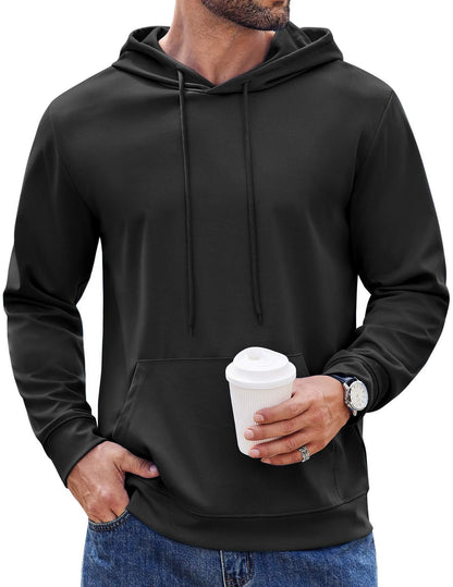 COOFANDY Men's Knit Hoodie Pullover Hipster Hip Hop Long Sleeve Drawstring Hooded Sweatshirts Long Sleeve Black