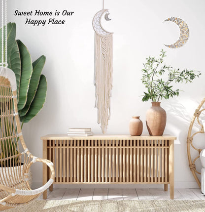 Dream Catchers, Moon Dream Catcher with Lights-Macrame Dreamcatcher Bedroom Wall Decor,Dream Catcher Girls Room Decor Teenager,Moon Gifts Dream Catchers for Boys Mom Women-Catcher Boho Wall Decor