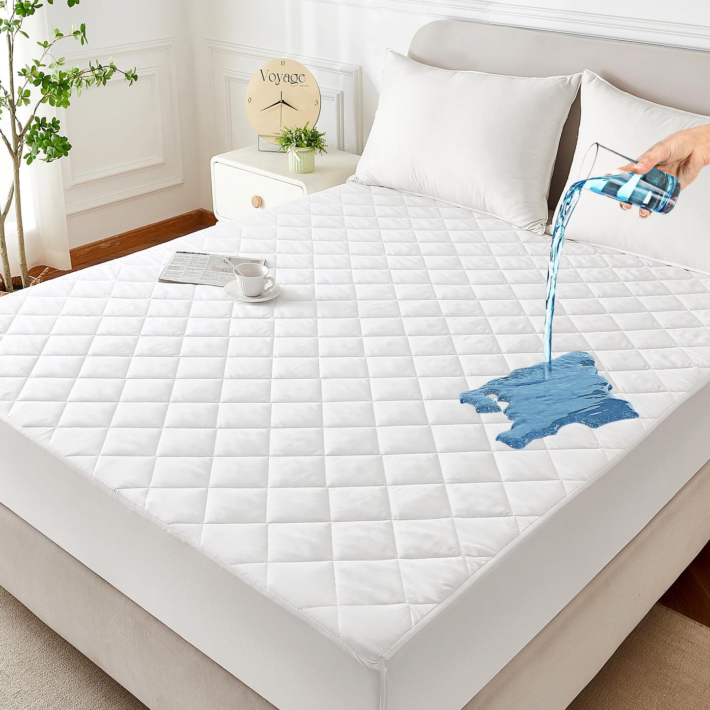 EXRUBY Queen Waterproof Mattress Protector - 100GSM Quilted Mattress Pad with Diamond Pattern - 8-20" Extra Deep Pocket Fitted Cover - Breathable& Noiseless