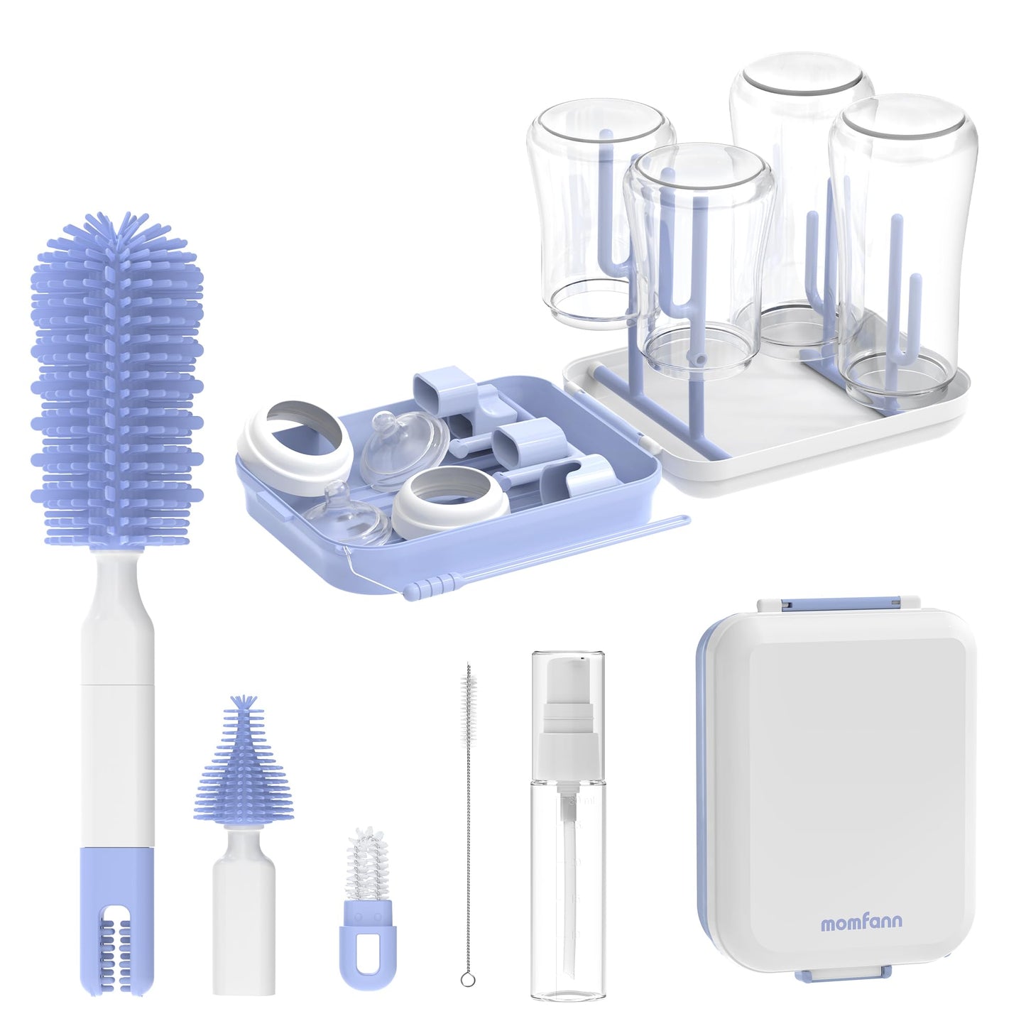 Baby Bottle Brush Set,8 in 1 Magnetic Design Cleaner Bottle Brush Kit with Silicone Brush,Drying Rack for Baby Bottle, Breast Pumps,Nipples - Home&Travel Gift for New Parents