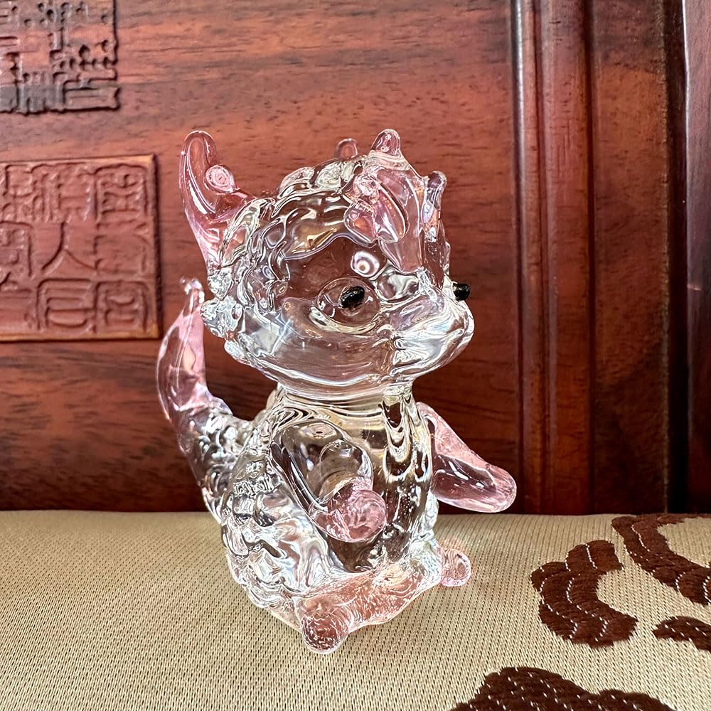 JinshiY Crystal Dragon Figurine Collectibles Glass Animal Paperweight Dragon Decor Statue Office Table Desk Decorations Christmas Collectible Figurines Mini Crystal Gifts Glass Animals (Pink)