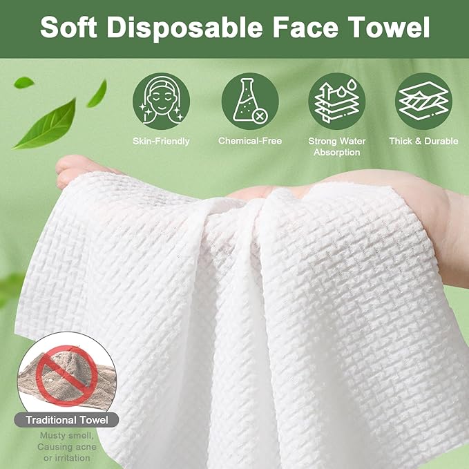 Face Towels Disposable, 12” x 10” Biobased Facial Towelettes, Large Soft &