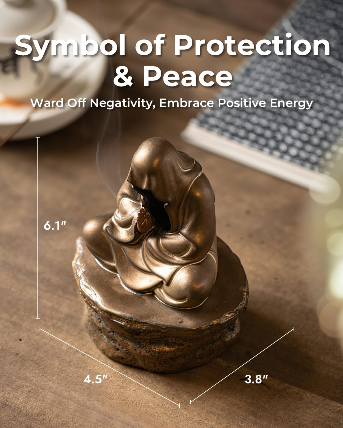 TEAVOR Ceramic Incense Burner for Cone & Coil – Faceless Buddha Statue for Protection, Evil Spirit Cleansing & Zen Meditation, Home Decor to Ward Off Negativity