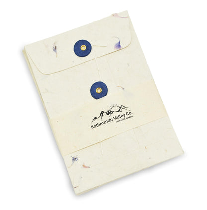 Kathmandu Valley Co. Handmade Lokta Paper Envelope with String-tie Button Closure Pocket Folder Documents Sleeve, for Invitations, Mailers, 4.5 x 6.5 inches, 10 Pack. Made in Nepal. (Cornflower)