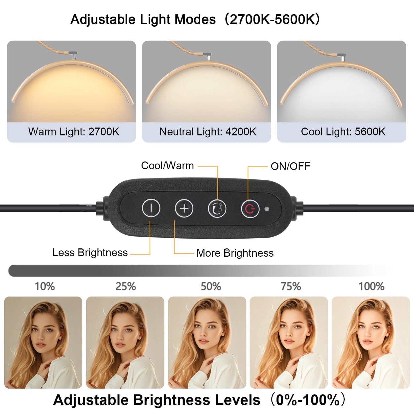 MINIEAR Half Moon Lash Light for Eyelash Extensions & Estheticians, Dimmable LED Lash Lamp with Flexible Gooseneck, Shadow-Free Moon Light for Lash Tech, Tattoo, SPA, Eyelash Lamp (Gold)