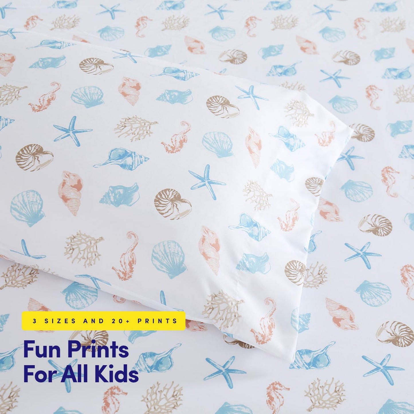 1500 Supreme Kids Bed Sheet Collection - Fun Colorful and Comfortable Boys and Girls Toddler Sheet Sets - Deep Pocket Wrinkle Free Soft and Cozy Bedding - Twin XL, Seashells