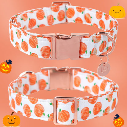 UP URARA PUP Halloween Dog Collar with Metal Buckle Gift Fall Dog Collar for Small Medium Large Girls or Boys Dogs Cute Pumpkin Cotton Pet Collars