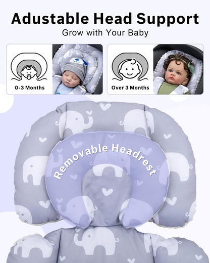 Baby Car Seat Head Support with Extra Headrest, Adjustable Infant Car Seat Insert with Shoulder Pads Set, Breathable Mink Dot Carseat Cushion for Newborn, Fits for Stroller, Baby Swing, Bouncer