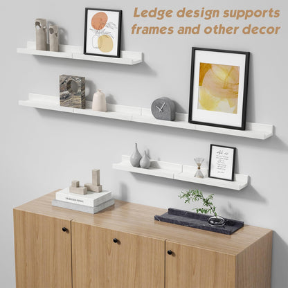 Forbena White Picture Ledge Shelf, Floating Shelves with Lip for Bedroom Books, Corner Nursery Book Shelves Wall Mounted for Small Spaces Office Baby Child Kids Room Art Decor (4-Pack, Real Wood)