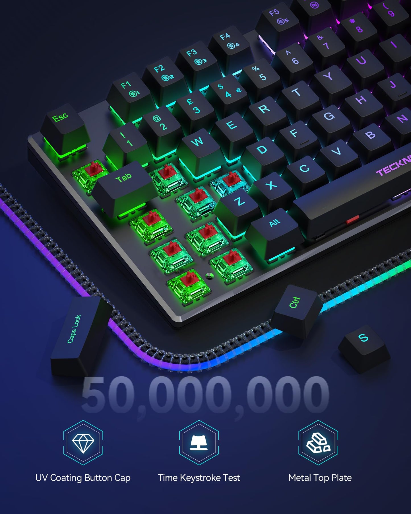 TECKNET Mechanical Gaming Keyboard - Red Switches Mechanical Keyboard with 109 Keys, 24 LED Lighting Modes, Fully Programmable Keys & Anti-Ghosting for Gaming, PC, Windows, Gamer, Office, UK Layout