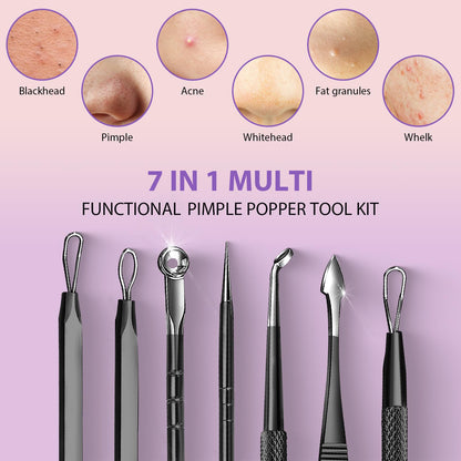 Teenitor 7 in 1 Blackhead Remover Tools, Surgical Grade Pimple Popper Tool Kit, Blackhead Extractor, Pimple Extractor, Black Head Remover for Face Nose