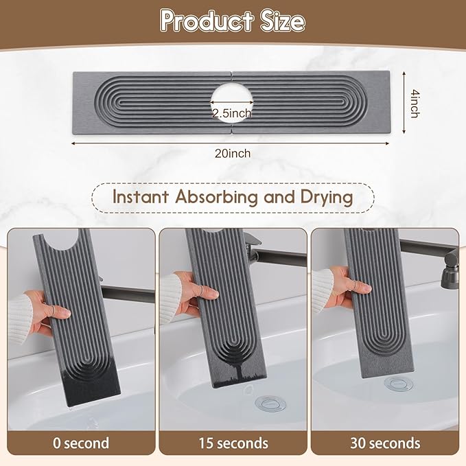 Faucet Mat for Kitchen Sink, Diatomite Quick Drying Tray, 20 Inch Kitchen Sink