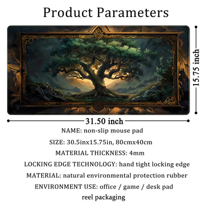 Mystical Green Tree Large Gaming Mouse Pad Forest Tree of Life Deskpad Mat XXL Extended Gaming Desk Large Mousepad Computer Laptop Keyboard and Mouse Mat, Office Desk Decor Pad 31.5x15.8 in
