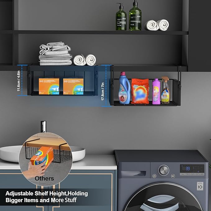 2Pack Under Shelf Basket Organizer, Adjustable Hanging Holder Storage